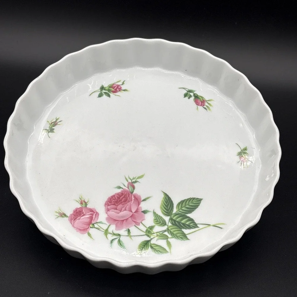 Vintage Christineholm Porcelain Rose Tart Pan 9.5